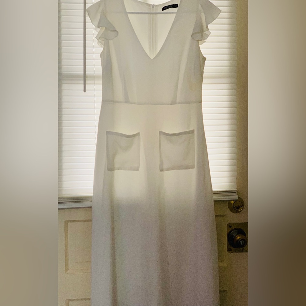 White Flutter Sleeve Midi Dress